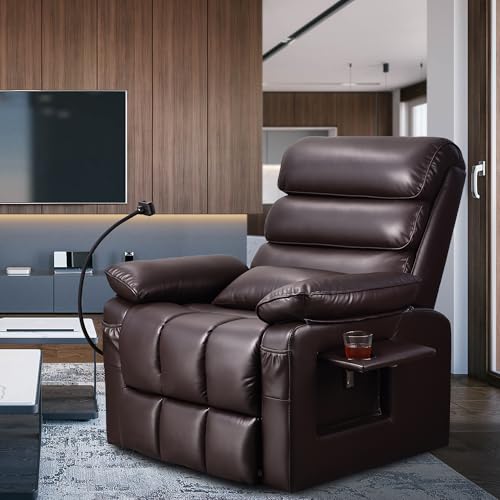 Image of Dual Motor Power Lift Recliner Chair, Medium-Wide, Brown Leather