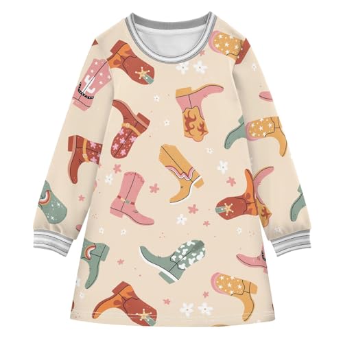 Cowboy Boot Girls Dresses Long Sleeve Sweatshirt Dress for Girls Winter Toddler Casual A Line Dresses Size 2-8T
