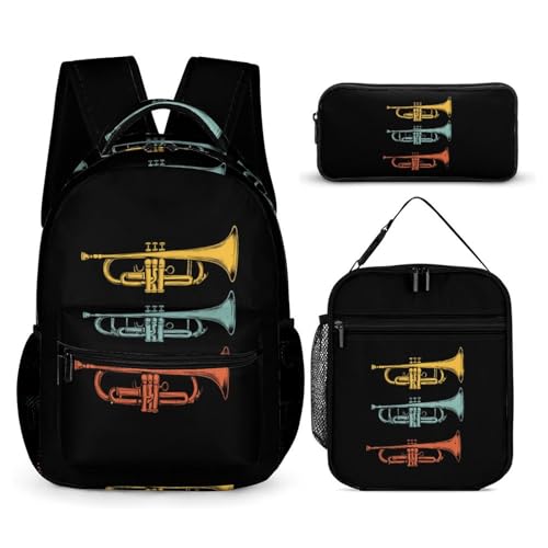 Vintage Trumpet Cute Backpacks Set Lightweight Lunch Bag Aesthetic Pencil Cases for Travel Work