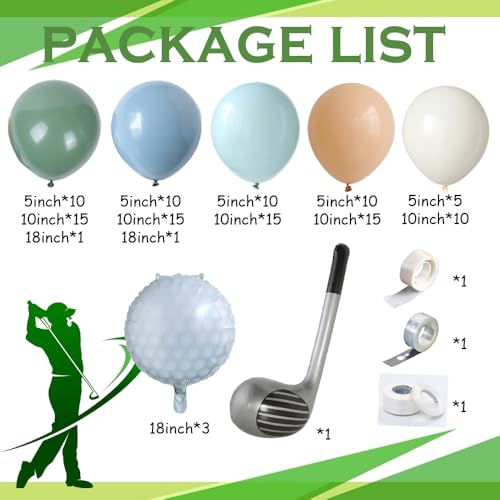 Image of Hole in One Balloon Garland Arch 125Pcs Golf Party Decorations Sage Green Dusty Blue Balloons with Golf Club Foil Balloon for Golf-Themed Party Decorations Baby Shower Supplies