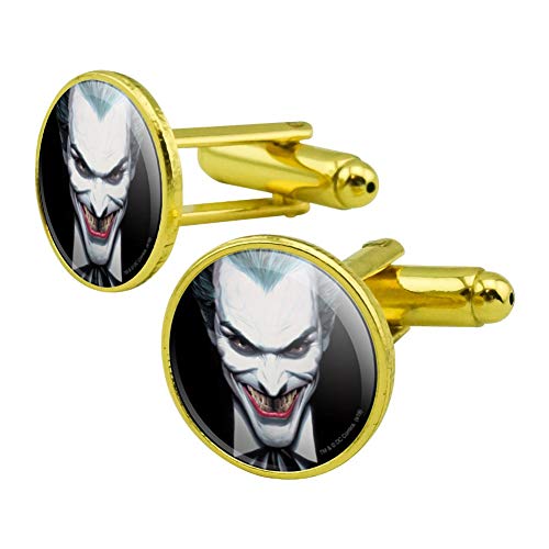 GRAPHICS & MORE Batman Alex Ross Joker Head Round Cufflink Set Gold Color