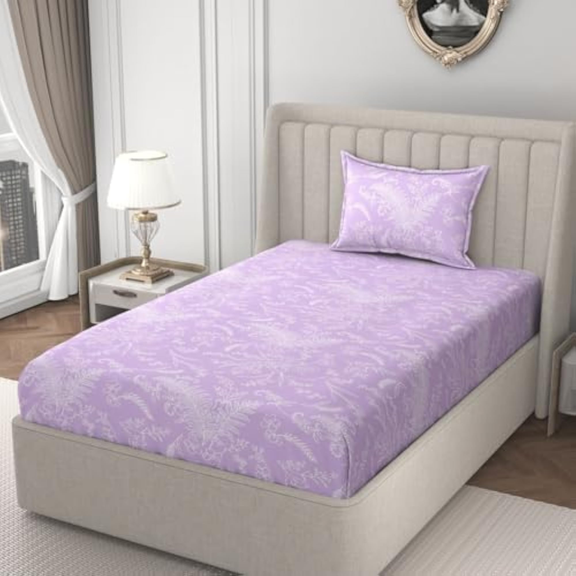Cotton Feel Glace Cotton Floral Single Bed Bedsheet with 1 Pillow Cover