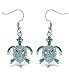 Puzzled Green Sea Turtle Fish Hook Earrings, 1.5 Inch Fashionable & Elegant Jewelry Rhinestone Studded Earring For Casual Formal Attire Ocean Marine Life Themed Girls Teens Women Fashion Ear Accessory