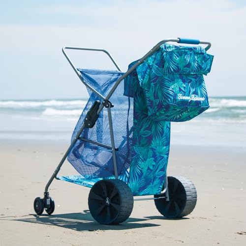 Image of Tommy Bahama Wonder Wheeler Deluxe Folding Beach Cart, Blue