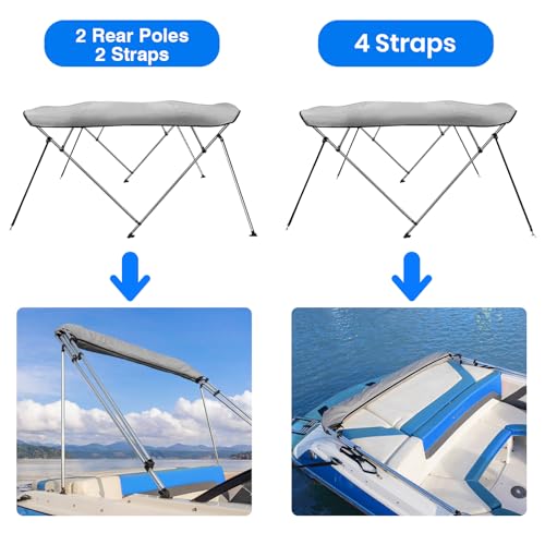 Image of Bimini Top for Boats Boat Canopy with Mesh Sidewalls (Grey, 4 Bow 67 inch-72 inchW)