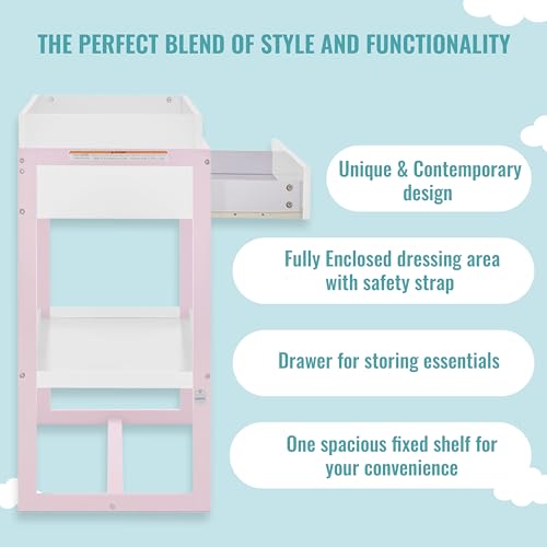 Image of Dream On Me Arlo Changing Table with Pad & Safety Strap - Blush Pink