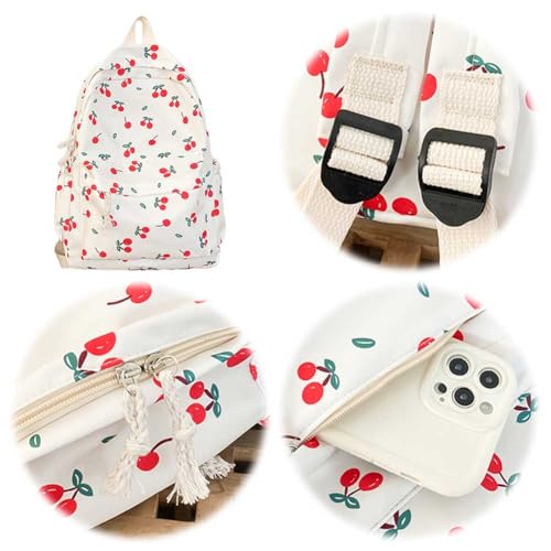 Women Cherry Print Backpack Large Capacity Cute Bookbag Adjustable Strap Cherry Pattern Backpack for Teens2