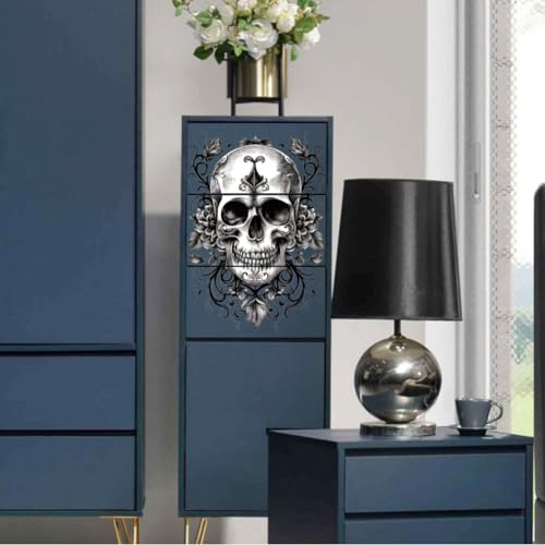 Peacoblue Rub on Transfer Decal for Furniture Craft Decor 6"x12",3Pcs Black and White Skull Waterproof UV DTF Transfer Sticker for Halloween Dresser Lingerie Chests Drawer Glass Porcelain Wood Plastic - Image 3