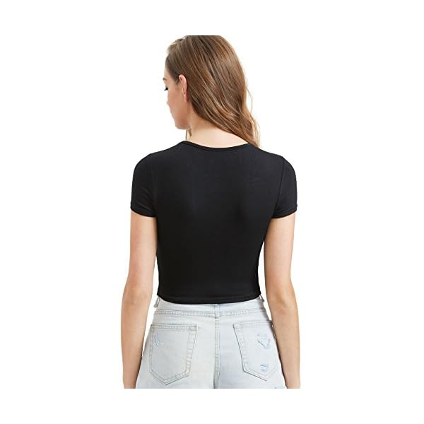 SweatyRocks-Womens-Basic-Short-Sleeve-Scoop-Neck-Crop-Top SweatyRocks Women's Basic Short Sleeve Scoop Neck Crop Top Black Small