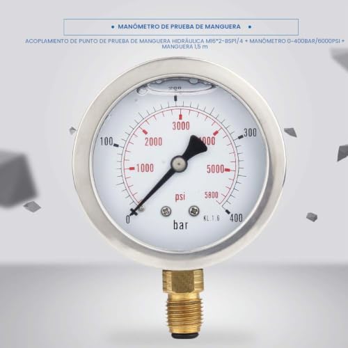 Kit medidor de presión hidráulica BSP 1/4 para diagnóstico de maquinaria industrial y talleres 5