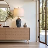 USumkky 24.5' Vintage Ceramic Table Lamp with 5FT Cord- Single Farmhouse Rustic Bedside Lamp with Natural Textured Finish, Nightstand Lamps for Living Room, Bedroom, End Table, Office Retro Black