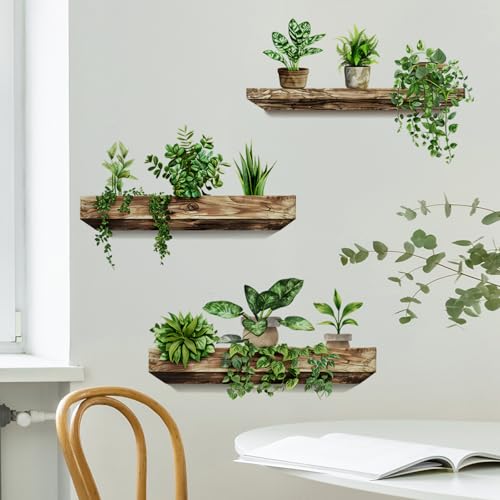Image of Green Plants Wall Stickers 3D Bonsai Tropical Betterfly Creative Vinyl Peel and Stick Removable Wall Art for Living Room Bedroom Home Office (Green Plant 3)