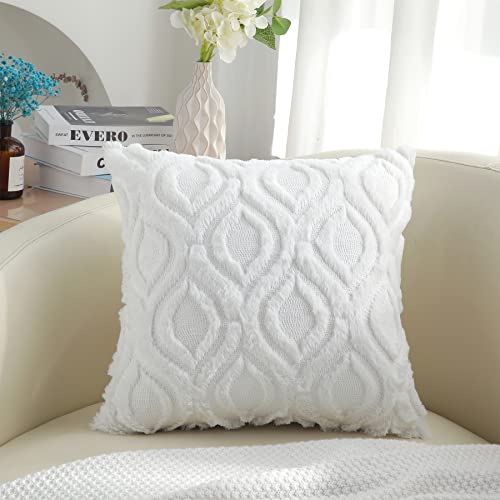 Decoruhome Decorative Throw Pillow Covers For Home, 18X18, Soft Plush Faux Wool Couch Pillow Covers Set Of 2, White #TOP2