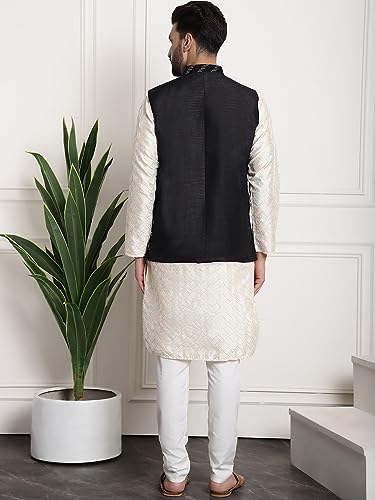 Image of SOJANYA (Since 1958 Men's Silk Blend Kurta and Pyjama with Nehru Jacket