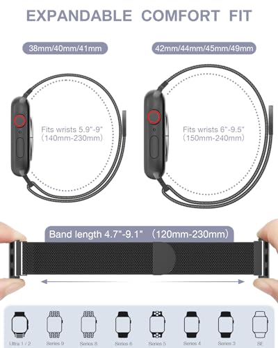 Image of Original Stainless Steel Loop for Apple Watch Band 38mm 40mm 41mm 42mm 44mm 45mm 49mm, Magnetic Clasp Replacement Bands for iwatch Series Ultra SE 8 7 6 5 4 3 2 1, Women & Men Watch Strap for Apple