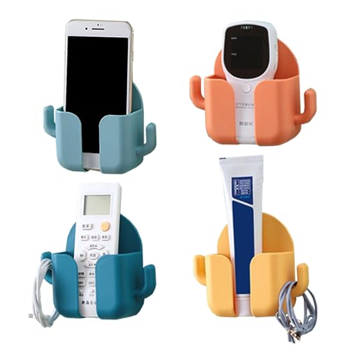 Image of FreshDcart Mobile Holder for Home - Self-Adhesive Phone Charging Holder with Dual Hooks, Ideal for Bathroom, Kitchen, Bedroom, Office - Reusable ABS Build, Pack of 4 (Random Color)