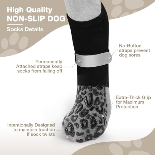 Adiwo Hundesocken Anti Rutsch, 2 Paar Hunde Socke, Hundeschuhe Mit Verstellbaren Riemen, Hundeschuhe Pfotenschutz Outdoor Inneneinsatz, L
