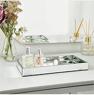 Silver Mirror Tray Vanity Perfume Makeup Candle Tray Plate Rectangle 28CM