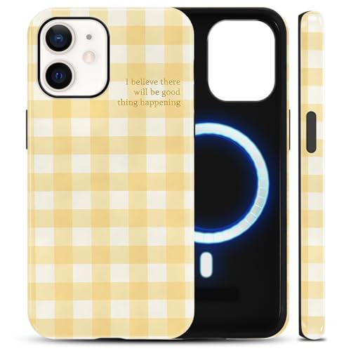 Coque rigide haut de gamme iPhone 12 Pro jaune vichy antichoc premium MagSafe