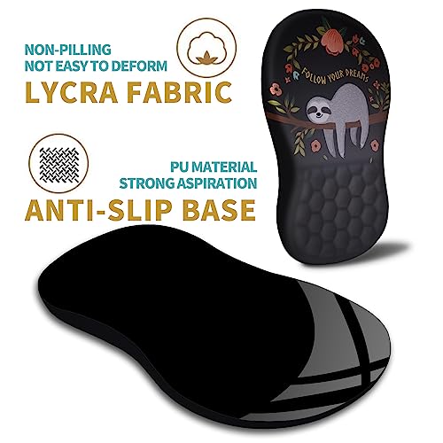 Hokafenle Ergonomic Mouse Pad Wrist Support with Massage Design, Wrist Rest Pain Relief Mousepad with Memory Foam&Non-Slip PU Base, Mouse Pads for Wireless Mouse & Desk (12x8 inch,Cute Sloth)