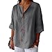 Plus Size Linen Tops Cotton Linen Shirts for Women Button Down 3 4 Sleeve Blouses Summer Tops Loose Fit Beach Vacation Outfits Grey Long Sleeve Shirt Small