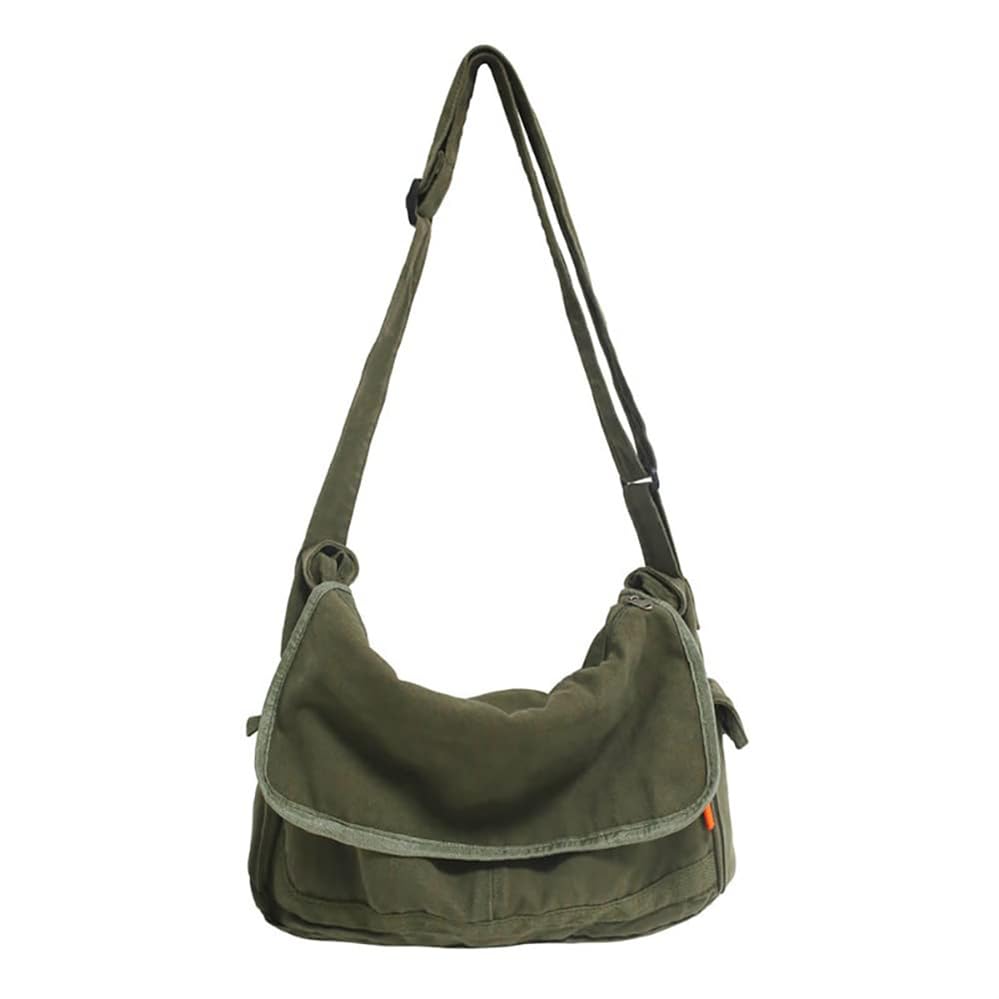Generisch Borsa messenger vintage in tela per uomo e donna, borsa a tracolla Satchel Shoulder Bag Harajuku Streetwear (verde)