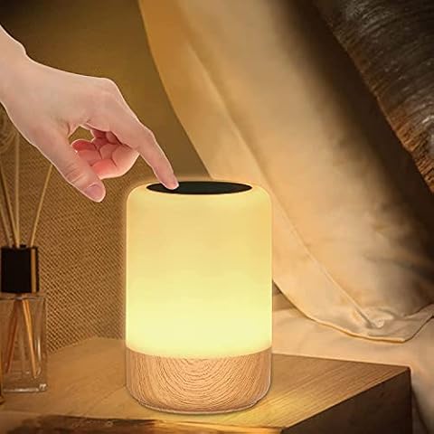 LED Nachttischlampe Touch Dimmbar, Holzmaserung Nachttischlampe Batterie, 8 Farben LED Tischlampe mit Timer und Memory-Funktion für Schlafzimmer Wohnzimmer und Büro Cover