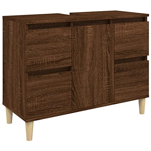vidaXL Waschbeckenunterschrank, Badschrank mit 4 Schubladen 1 Fach, Waschtisch Unterschrank mit Holzbeinen Tür, Schrank Badunterschrank Badmöbel, Braun Eichen-Optik Holzwerkstoff vidaXL Waschbeckenunterschrank, Badschrank mit 4 Schubladen 1 Fach, Waschtisch Unterschrank mit Holzbeinen Tür, Schrank Badunterschrank Badmöbel, Braun Eichen-Optik Holzwerkstoff