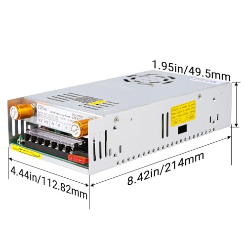 Image of DROK 24V Power Supply, AC 110V /220V to DC 0-24V 0-20A 480W Buck Converter, Volt Amp Adjustable Adapter Regulated 5V 12V 24V Volt Switching Voltage LED Transformer Charger for Computer CCTV Lab