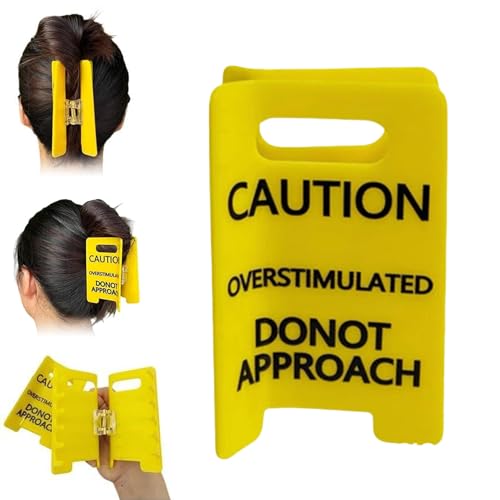 Overstimulated Caution Sign Hair Claw Clip, Caution Overstimulated Do Not Approach Hair Clip, Funny Yellow Cautions Hairs Clips 