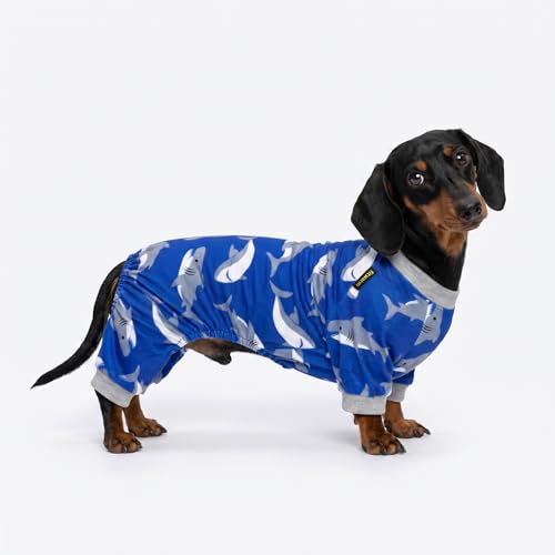 Image of Fitwarm Shark Dog Pajamas, Dog Clothes for Small Dogs Girl Boy, Pet Onesie with Feet, Cat Outfit, Lightweight Velvet, Royal Blue, Small