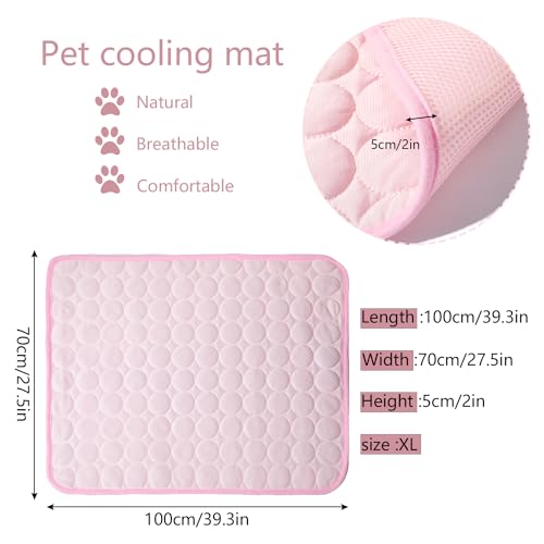 YXHZVON Haustier Kühlmatte, Waschbares Hundematte, Sommer Kühlkissen für Hunde, Selbst Kühlende Hundematte für Zuhause Unterwegs oder im Auto, 100 x 70 cm, XL, Rosa
