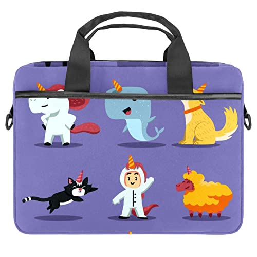 Sacoche ordinateur portable 13-14.5 pouces violette avec bandoulière motif licorne