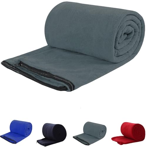 Fleece Sleeping Bag Liner, Camping Sleep Bag Travel Sheet with Zipper,Lightweight Travel Camping Sheet Sleep.（Gray）