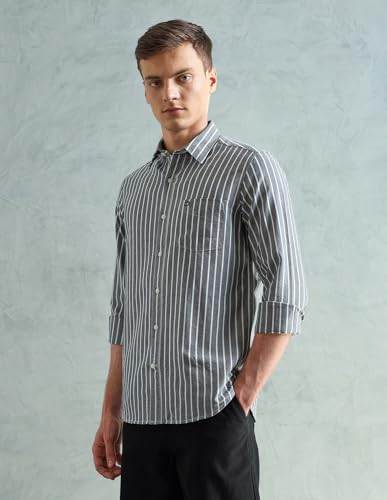 Image of Arrow Striped Slim Fit Mens Casual Shirts - 100% Cotton, Breathable & Comfortable, Full Sleeves Shirts for Men