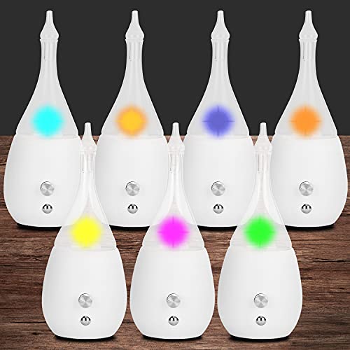 Image of Lychee Essential Oil Diffuser Humidifiers, Quiet Diffuser, Small Aromatherapy Diffuser,7 Colors Light Adjustable with Wood Grain Base for Home Bedroom Office Yoga Nice Gift (White)