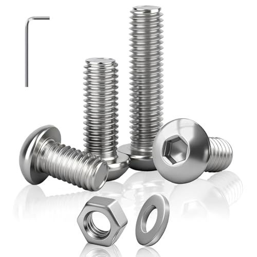 PDKKFF M6 Tornillos y Tuercas y Arandelas, 30 Piezas M6x25mm Tornillos de Cabeza Redonda con Hueca Hexagonal(Allen) de Acero Inoxidable Plateado para Muebles, Maquinaria y Bricolaje