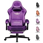 GTPLAYER Fabric Gaming Chair, Ergonomic Computer Chair with Footrest and Lumbar Support Height Adjustable Home Office with 360°-Swivel Seat and Headrest Deep Purple