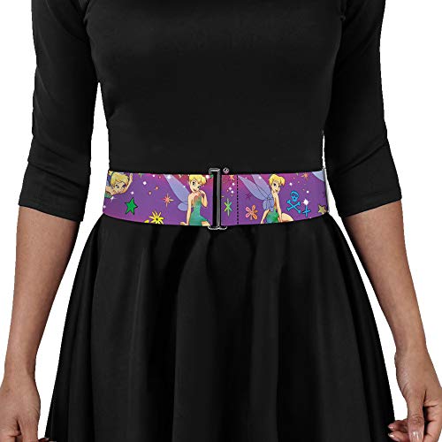 Buckle-Down Disney Belt, Cinch Belt Tinker Bell Poses Flowers Stars Skull Purple, 3.0 Inch Wide, Adjustable3