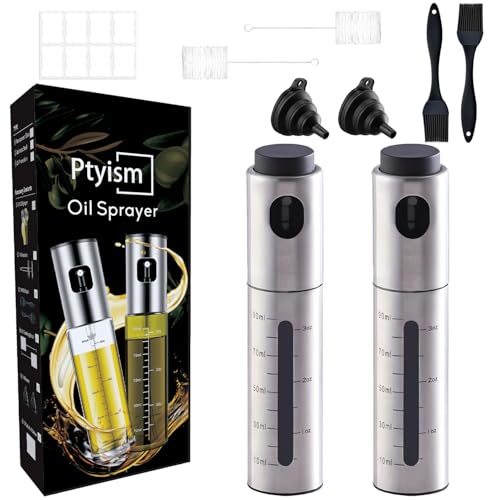 Ptyism 2 Piezas Aceite Spray (Acero inoxidable con Accesorios) Oilprayer, Borrifador aceite丨Rociador aceite, Para freidora de aire Caliente, Ensalada, Parrilla, Gadgets de cocina