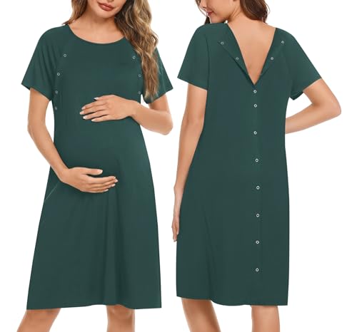 Ekouaer Women’s Nursing/Delivery/Labor/Hospital Nightdress Short Sleeve Maternity Nightgown with Button Lake Green XXL
