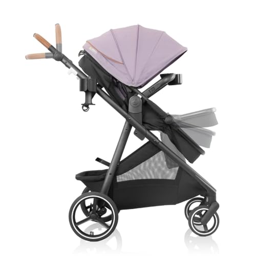 Image of Evenflo Shyft Intuiti+ Travel System Featuring Revolve180 LiteMax NXT Preemie and Infant Car Seat with SensorySoothe and Green & Gentle (Agate Purple)
