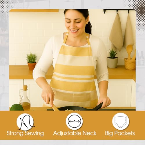 Image of Unisex Cooking Aprons | Waterproof Apron | Striped Design with 2 Front Pockets & Adjustable Neck Strap | Durable, Oil & Stain Resistant | Chef Apron for Cooking