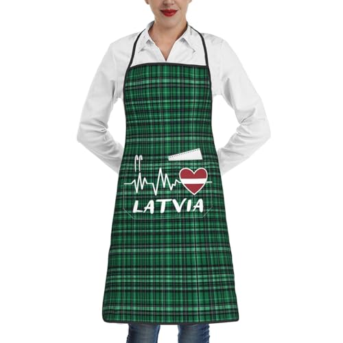 nopicsn Latvia Heartbeat Apron for cooking with Pockets Women Men Kitchen Chef Funny Aprons