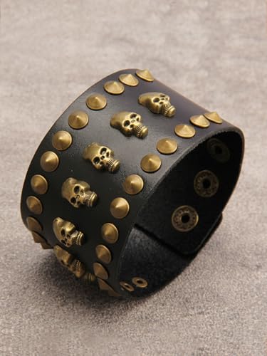 Pulsera de cuero amplia para hombre con detalles punk miniatura 2