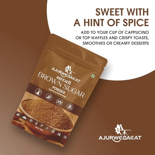 Image of AJURWEDAEAT Brown Sugar Organic Natural Sweetener Powder Unrefined Healthy Alternative No Preservatives Fine Granules for Tea Coffee Baking Made in India (460 GM - Pack Of 2)