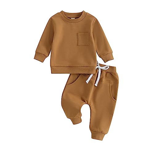 Image of Lucikamy Toddler Baby Boy Fall Outfits Long Sleeve Crew Neck Pullover Sweatshirt + Jogger Pants Set Infant Winter Clothes