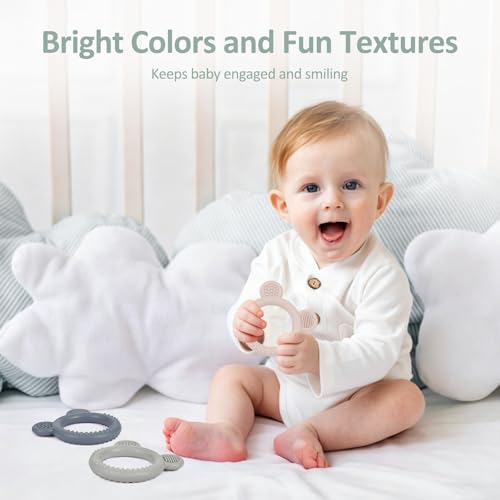Image of Eascrozn Baby Teething Toys Over 3 Months, 3 Pack Bear Silicone Teething Rings for Babies, Sensory Chew Toys for Teething Relief, BPA Free Infant Toys Boys Girls Gifts Baby Essentials