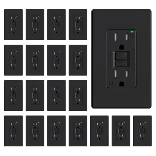 ELEGRP GFCI Outlet 15 Amp, Self-Test GFI Electrical Outlet with Thinner Design, TR Tamper Resistant GFCI Receptacle, Ground Fault Circuit Interrupters with Wall Plate, UL Listed, Matte Black, 20 Pack