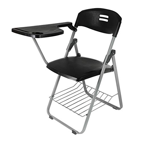 Ontario Furniture Foldable Desk Chair with Right Hand Arm, Book Shelf for Kids, Students - Sturdy Metal Frame, Ideal for Homeschooling, Small Spaces, Tutions (Black)